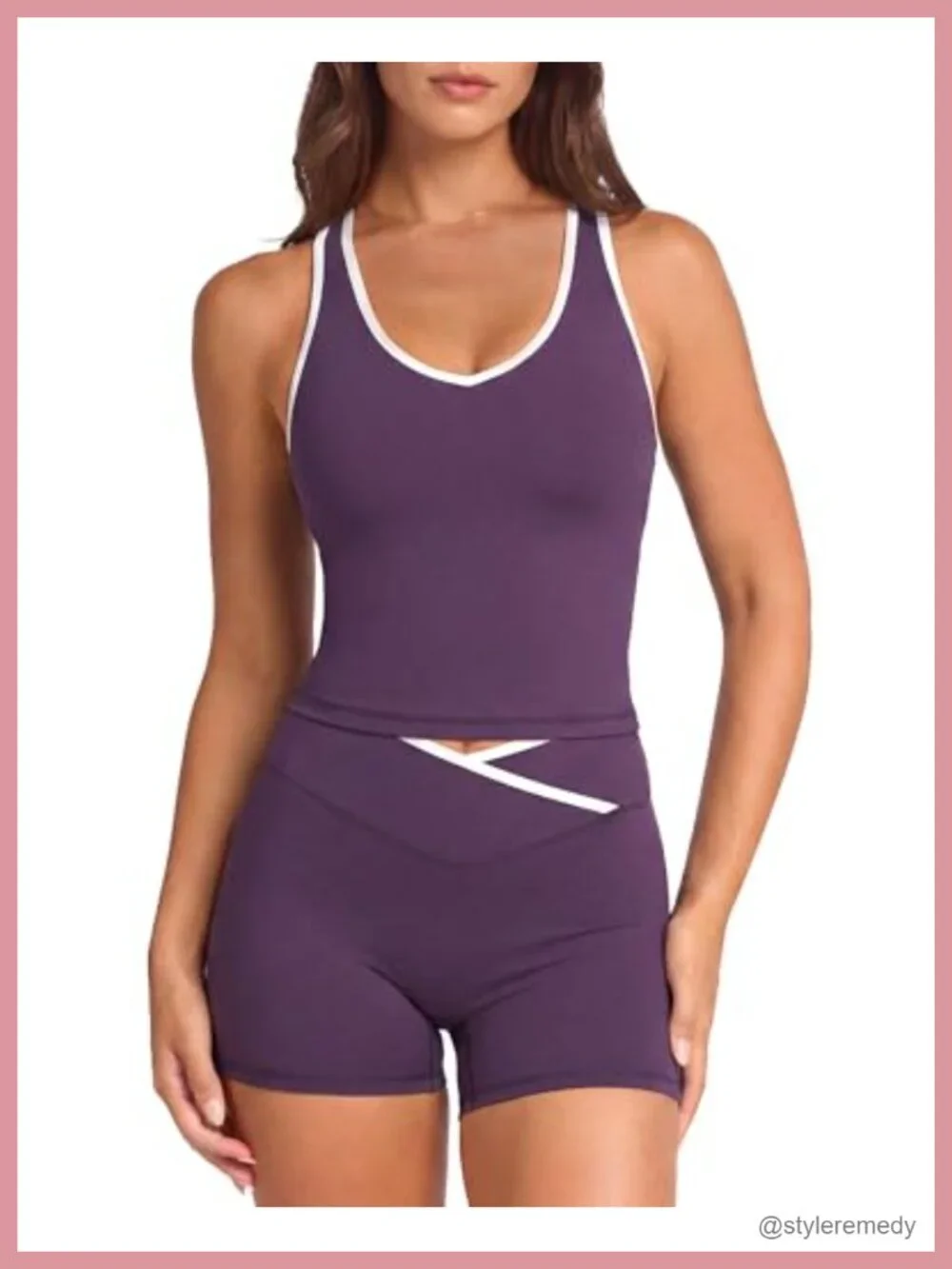 Two Piece Workout Set: Tank Top with Built In Bra & Biker Shorts